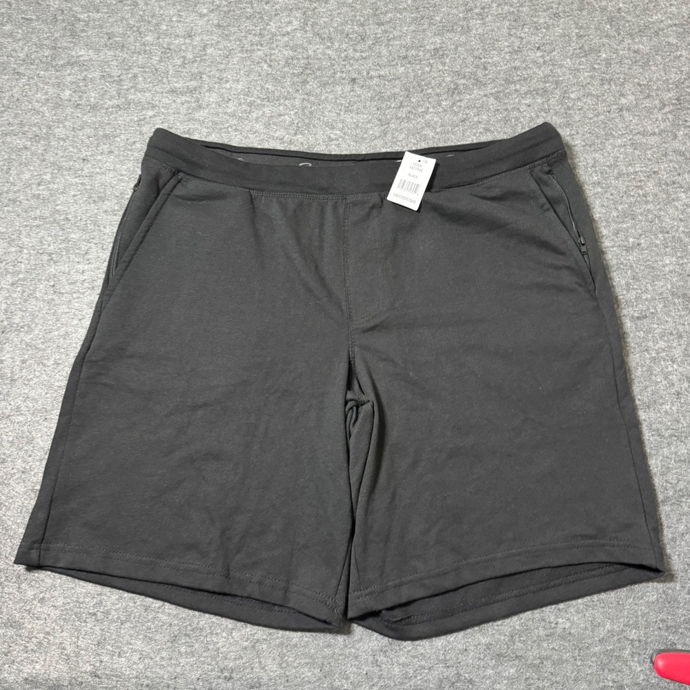 NEW Eddie Bauer Lounge Shorts Mens XL Black Jersey Knit Zipper Pockets 1477448